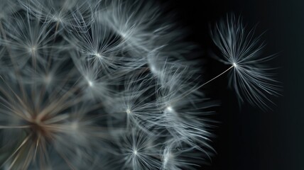 Naklejka premium 繊細なタンポポの綿毛のクローズアップ。自然や春のイメージ素材に最適な植物写真。