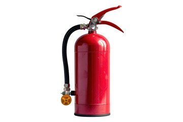 Obraz premium Shiny Fire Extinguisher Equipment Red Fire Safety Isolated Black Background Security Protection