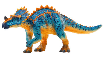 Rubber dinosaur toy for kids with detailed texture, vibrant colors, transparent background