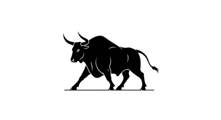 Powerful black bull illustration on white background, stock market concept