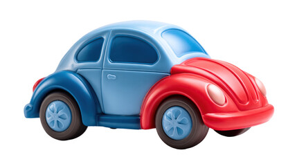 Rubber toy car for toddlers red and blue soft edges isolated on transparent background