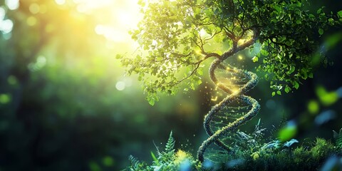 Nature's Blueprint: A DNA Helix Merging with Life in a Forest