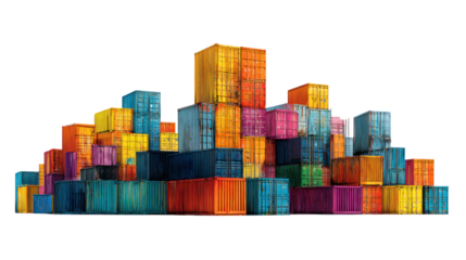 Shipping containers a striking display of vibrant colors on transparent background