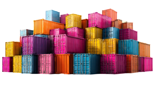 Shipping containers a striking display of vibrant colors on transparent background