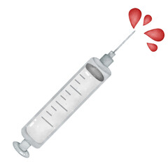 syringe with blood cartoon watercolor 