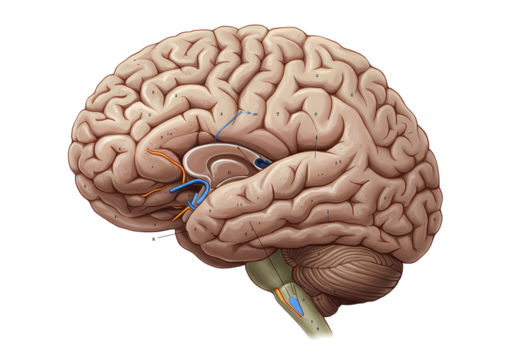 Human Brain Anatomy Detailed Neurological Illustration isolated on transparent background