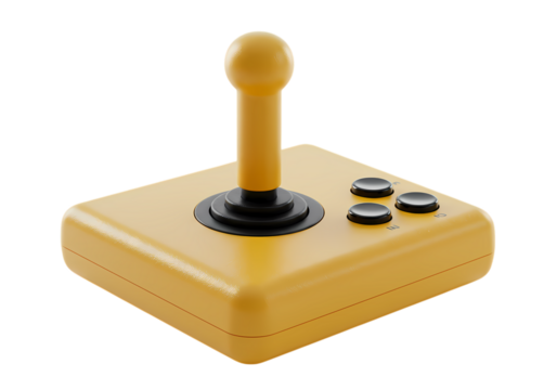 Retro Yellow Joystick Controller Classic Gaming Peripheral on White Background isolated on transparent background