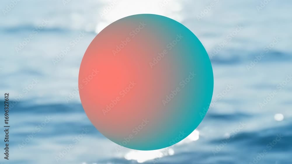 Poster serene ocean gradient circle - a soft coral to teal gradient circle is superimposed on a blurred bac