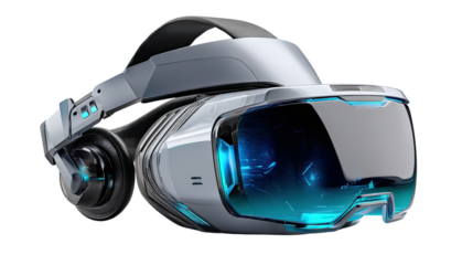 VR headset in the digital world: A cutting-edge VR headset, a gateway to immersive digital worlds. Featuring futuristic design. Perfect for tech enthusiasts. 