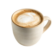 Fototapeta premium A warm latte with beautiful latte art The coffee cup is a white stoneware with a simple design perfect for a morning treat