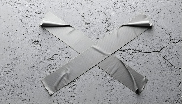 Grey Duct Tape X on Cracked Concrete Texture