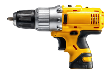 Power Drill Yellow Silver Hand Tool Isolated Black Background Workshop Equipment Cordless Home