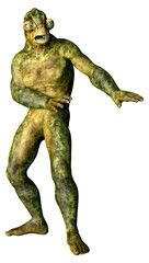 3D Rendering Green Alien on White
