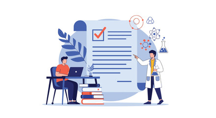 Researchers collaborating on scientific research and data analysis project documentation