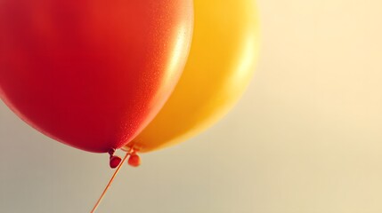 Two vibrant, complementary balloons, red and yellow, float gently against a soft, muted background.