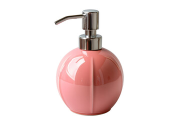 Obraz premium Round Pink Soap Dispenser with Chrome Pump Bathroom Essential Hand Soap Stylish Home Decor