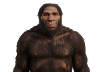 Digital Rendering of a Homo erectus Male isolated on transparent background