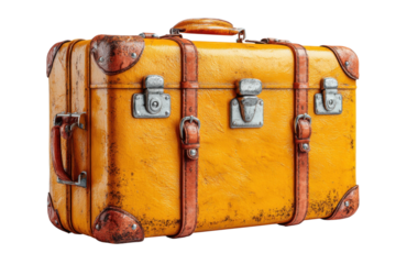 Aged Voyager Vintage suitcase travel baggage luggage leather straps metal buckles weathered journey