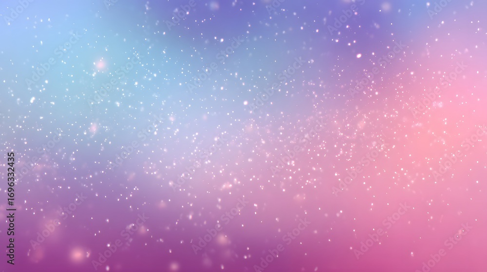 Poster a soft, pastel gradient background is dotted with many shimmering particles, creating a dreamy and e