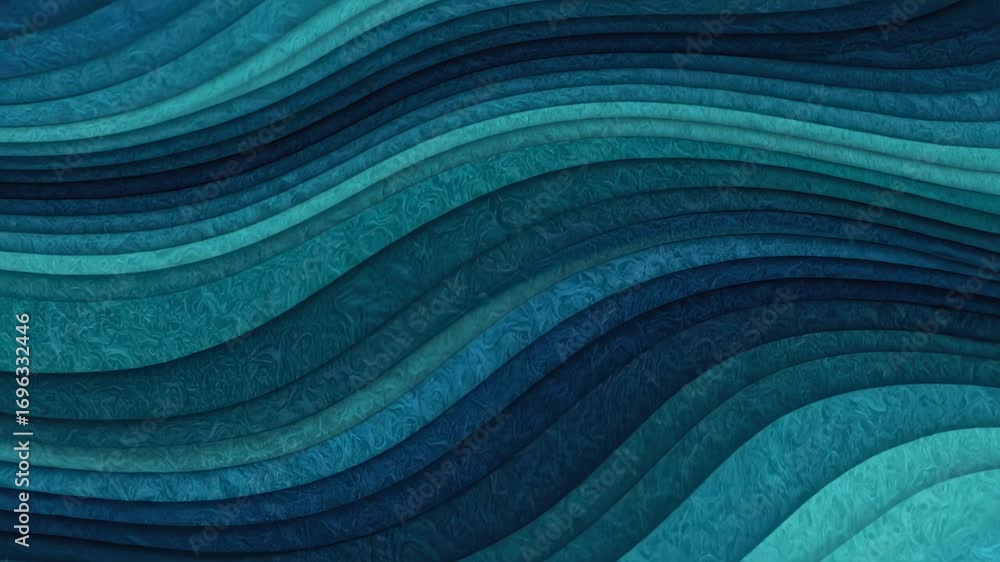Poster abstract teal and blue wavy layers background - a seamless loop video showing textured wavy layers i