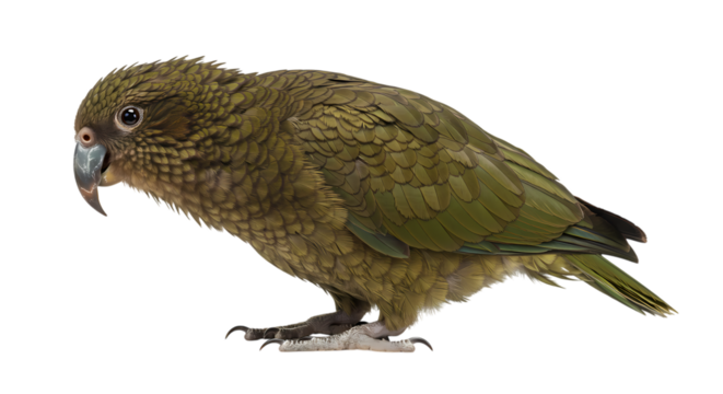 Profile View of a Kakapo Parrot isolated on transparent background