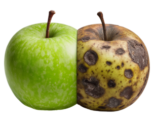 Rotten Green Apples with Spoiled Skin