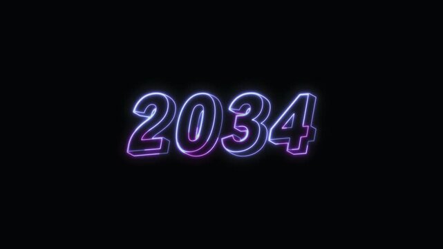  2034 New Year Text Neon Seamless Loop 4K Glowing Typography Animation for VFX and Video Editing