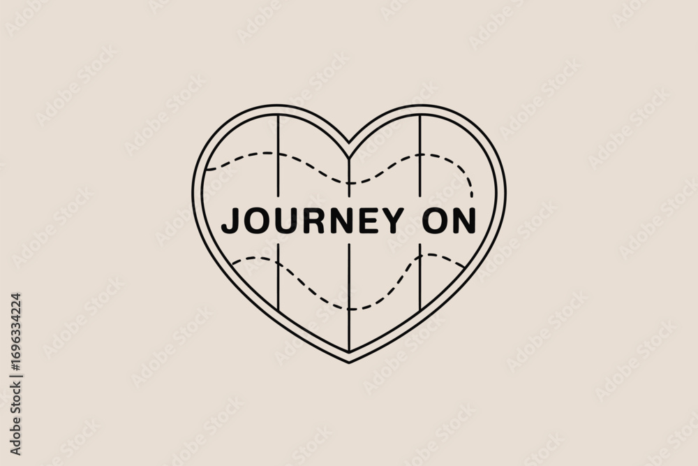 Aufkleber a heart shaped illustration with journey on text and dashed line paths on a light background