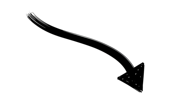 Handdrawn Curved Arrow Down Vector Graphic