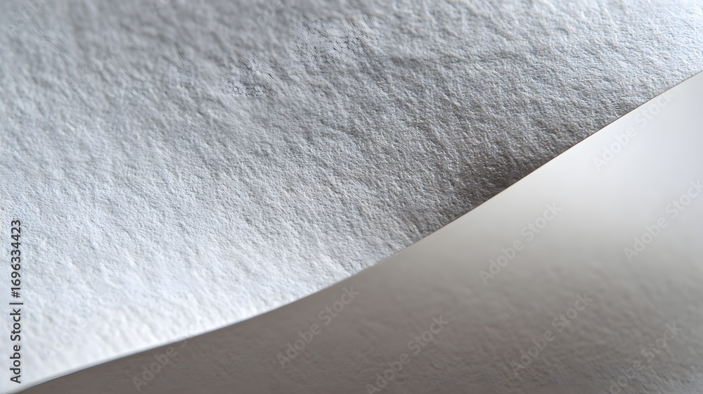 Poster close-up view of overlapping sheets of textured white paper, showcasing subtle variations in tone an