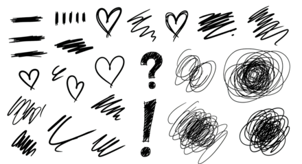 Handdrawn Doodle Set Hearts Lines Scribbles