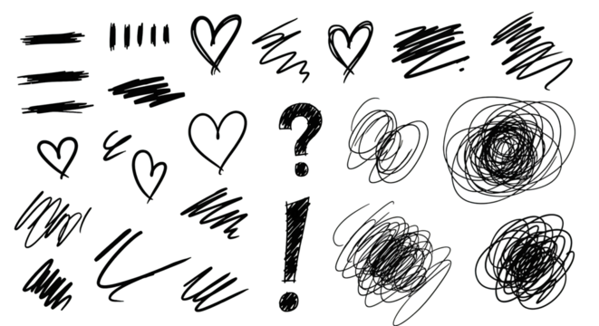 Handdrawn Doodle Set Hearts Lines Scribbles