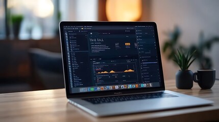 Modern workspace showing focus on laptop screen with keyword research tool