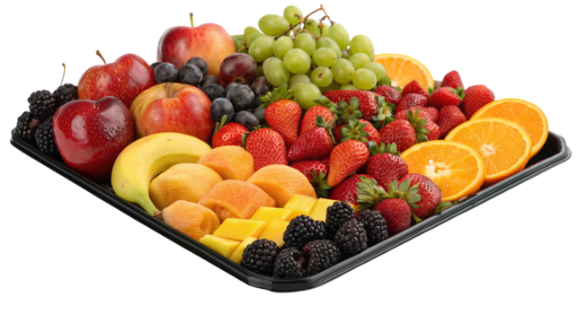 Fresh assorted fruit platter with vibrant colors and variety for healthy eating and snacking fun