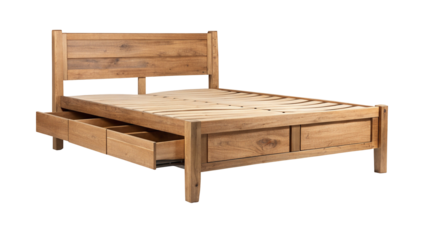 Wooden platform bed with storage drawers and rustic charm perfect for modern bedroom furniture design