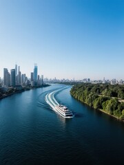 Cruise sailing on the yarra river melbourne aerial view urban landscape scenic journey