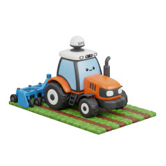 Cartoon Tractor On A Farm Field With A Transparent Background Rendering