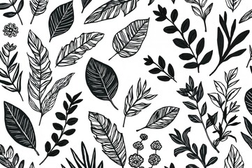 Traditional Sketch Style of Dark Organic Leaf Symbols
