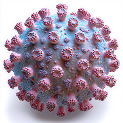 3D illustration of a detailed virus particle with spike proteins, designed in a scientific and abstract style for healthcare, microbiology and futuristic medical concepts.
