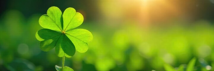 Obraz premium A four-leaf clover basks in sunlight, symbolizing unexpected fortune and serendipitous blessings, a divine gift of good luck , green, destiny