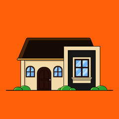 Illustration of a Minimalist House with an Orange Background
