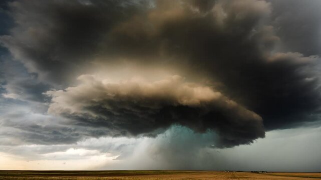 Powerful supercell thunderstorm clouds bring severe weather and flooding 