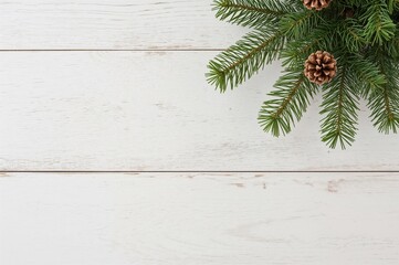 Decorated pine tree for the holidays on a white wooden surface