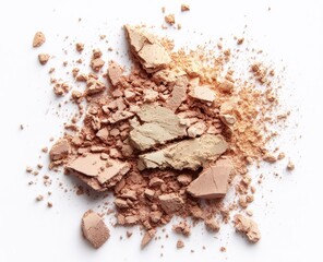 Crushed beige powder scattered on white background (1)