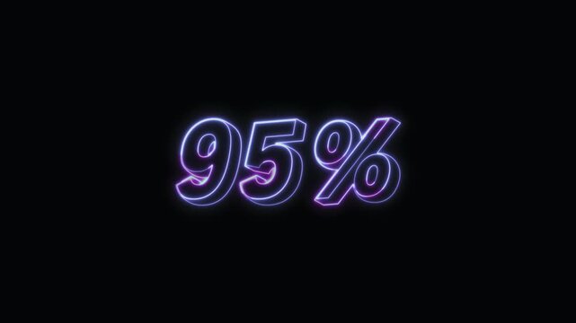  95 Percent Neon Text Seamless Loop 4K with Black Background Animated Promotional Typography for Video Editing