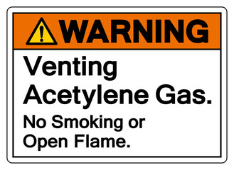 Warning Venting Acetylene Gas No Smoking No Open Flame Symbol Sign ,Vector Illustration, Isolate On White Background Label. EPS10