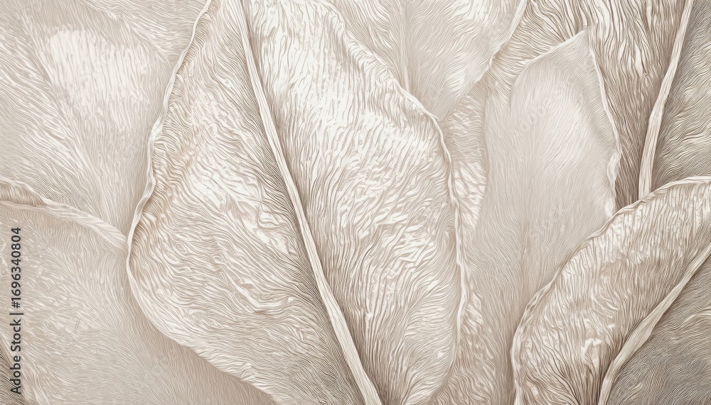 Poster delicate ivory leaf veins with soft organic texture and flowing lines creating abstract botanical ba