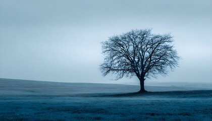 Obraz premium Tree without leaves under a blue tint