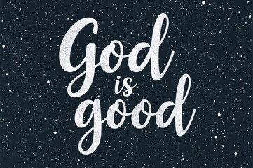 Hand-drawn Christian lettering saying 'God is good' in a seasonal vector design