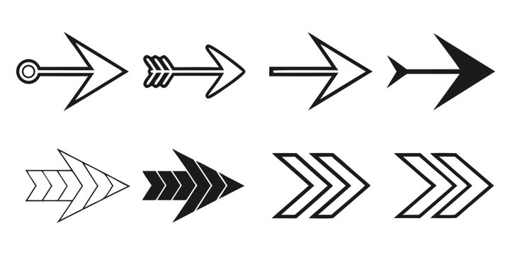 Diverse Arrow Icons Collection Rightward Direction.